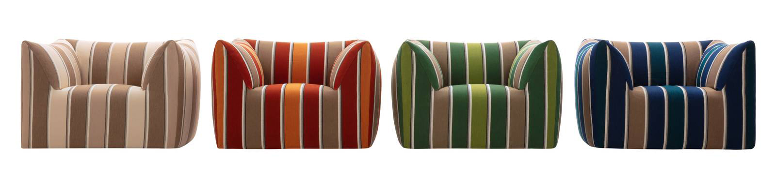 L'iconica poltrona della collezione Le Bambole disegnata da Mario Bellini nel 1972 e premiata con il Compasso d'Oro nel 1979, viene proposta da B&B Italia nella nuova versione outdoor: mantiene le stesse curve morbide e le forma accoglienti che l'hanno resa famosa. É realizzata con materiali riciclati e riciclabili, resistenti alle intemperie e in grado di garantire alte prestazioni. https://www.bebitalia.com - Fuorisalone, B&B Italia Design Studio, Via Durini 14, Milano