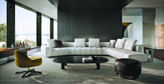 Il sistema di sedute modulari Goodman di Minotti si arricchisce di nuovi moduli inclinati e curvilinei, con bracciolo più basso rispetto allo schienale, che permettono di dare vita a composizioni con ampiezze da 30, 75, 90 gradi. Le sedute monoblocco, accoglienti e morbide, sono sospese da terra mediante piedini arretrati in metallo color Bronzo o Cromo Lucido e sono impreziosita da dettagli sartoriali. https://www.minotti.com - Salone del Mobile, padiglione 11, stand E15-G12-G16-E27-G22.