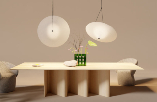 Il grande tavolo Nami di Miniforms è realizzato in legno curvato che sembra diventare elastico tra le mani dell'artigiano; il top è disponibile nelle varianti  tondo, ovale, rettangolare e a botte. Può essere scelto fra 13 colori laccati. https://www.miniforms.com - Salone del Mobile, padiglione 22, stand M20.