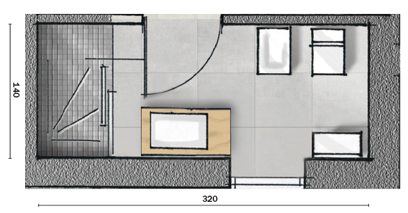 Lo spazio sotto la finestra è interamente sfruttabile. Per la doccia a tutta ampiezza, un box in vetro extra chiaro per alleggerire l'insieme.