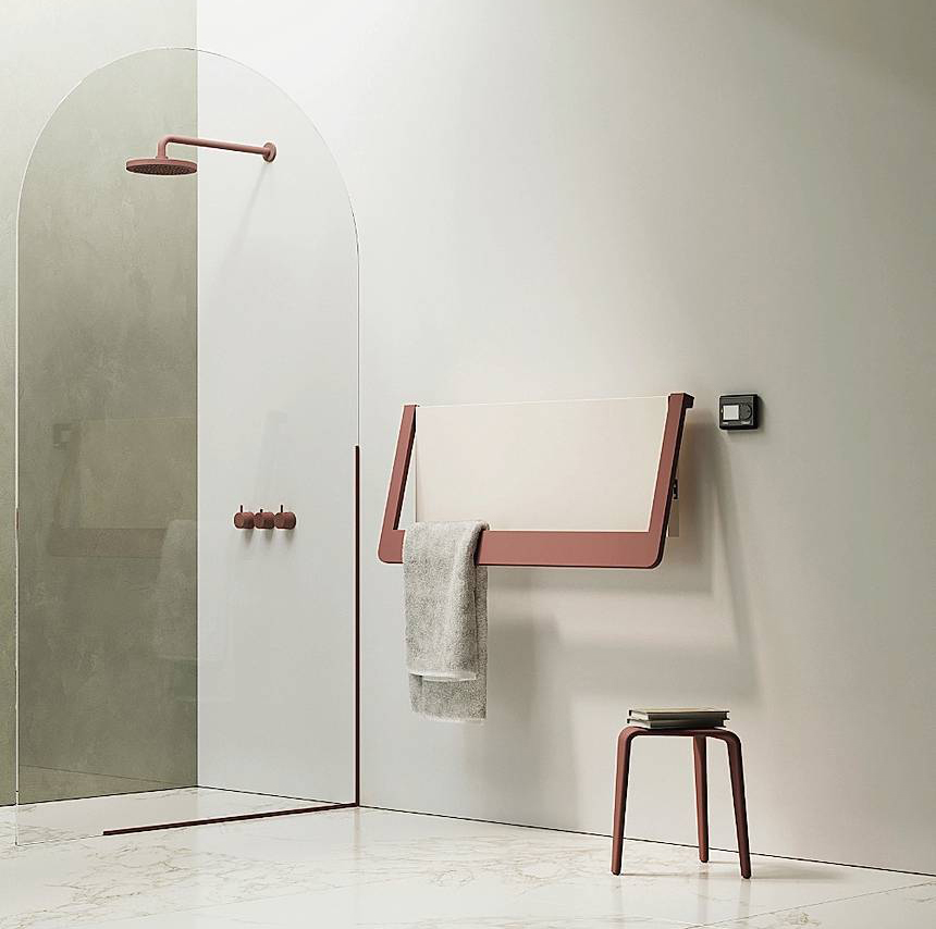 Window di Cordivari Design, ad acqua o elettrico, è in acciaio colorato. Misura L 55-110 x H 49,5 e costa da 1.210 euro. www.cordivaridesign.it