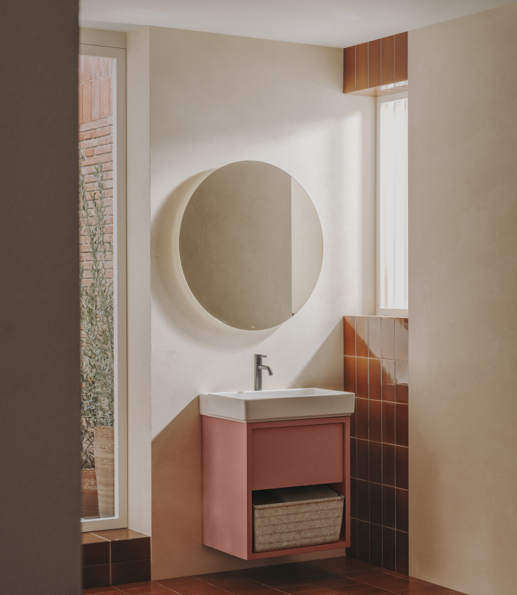 La base lavabo in MDF Unik della collezione Tura di Roca ha un cassetto con chiusura ammortizzata in color terracotta chiaro e ripiano inferiore. Misura L 60 x P 43 x H 85,5 cm. Prezzo su richiesta. www.roca.it La base lavabo in MDF Unik della collezione Tura di Roca ha un cassetto con chiusura ammortizzata in color terracotta chiaro e ripiano inferiore. Misura L 60 x P 43 x H 85,5 cm. Prezzo su richiesta. www.roca.it