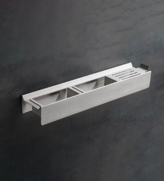 Mensola porta oggetti con vaschette removibili, porta spugna e gancio Mensola porta oggetti con vaschette removibili, porta spugna e gancio