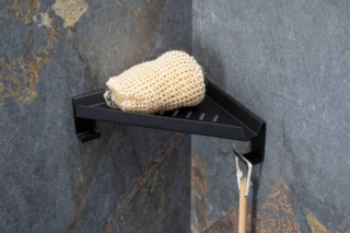 Ripiano angolare da incollo,  porta oggetti e due ganci Ripiano angolare da incollo,  porta oggetti e due ganci