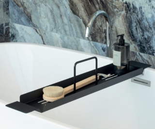 Mensola porta oggetti con vaschette removibili, porta spugna e gancio Mensola porta oggetti con vaschette removibili, porta spugna e gancio