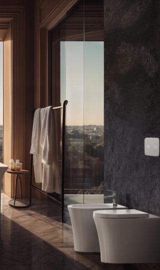 Atelier Collections, sanitari filo parete e miscelatore La Dolce Vita®