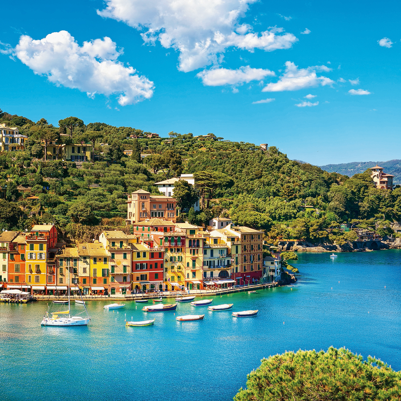 Vista panoramica di Portofino, riviera di Levante Vista panoramica di Portofino, riviera di Levante