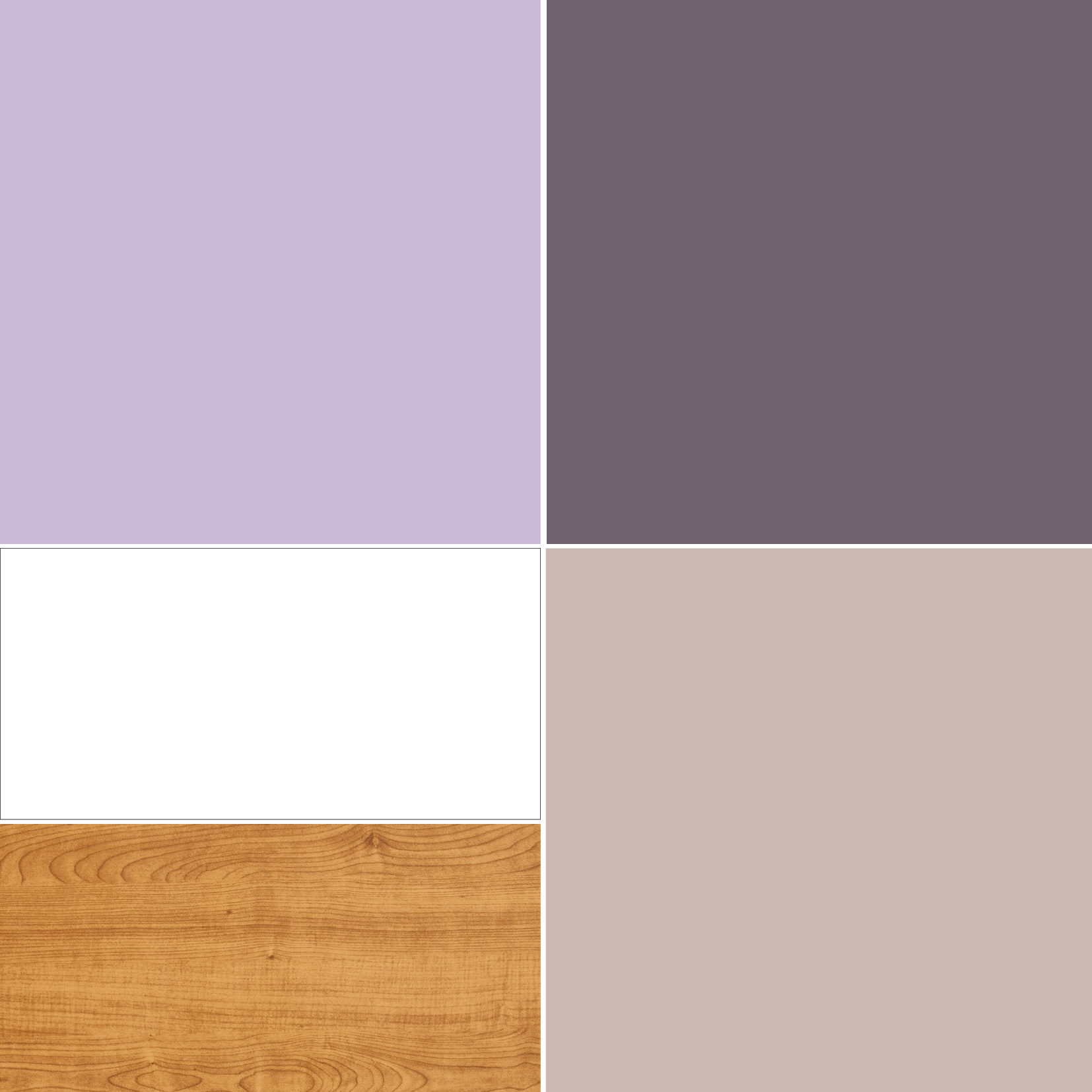abbinamento lilla con viola grigiastro, rosa antico, bianco e legno di mogano