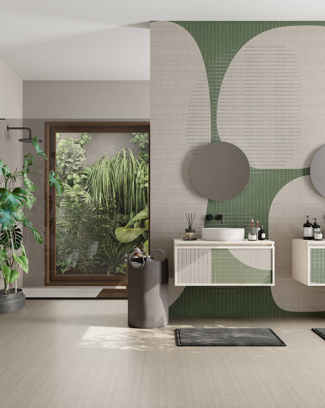 Un raffinato disegno geometrico per la carta da parati in fibra di vetro EQ.Dekor Geometric Landscape di Inkiostro Bianco che consente di dare vita a un total look in bagno grazie a una linea di mobiletti combinabili che offrono la possibilità di personalizzare le ante con la stessa grafica scelta per le pareti. Prezzo su progetto. www.inkiostrobianco.com Un raffinato disegno geometrico per la carta da parati in fibra di vetro EQ.Dekor Geometric Landscape di Inkiostro Bianco che consente di dare vita a un total look in bagno grazie a una linea di mobiletti combinabili che offrono la possibilità di personalizzare le ante con la stessa grafica scelta per le pareti. Prezzo su progetto. www.inkiostrobianco.com