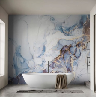 Trasforma la parete del bagno in una scenografica quinta la carta da parati Marmo blu con venature dorate di Uwalls; è realizzata in tessuto non tessuto ricoperto da un sottile strato di vinile che aggiunge spesdsore alla texture in rilievo. È disponibile in numerosi formati per adattarsi alle diverse esigenze. Prezzo 45 euro al mq. www.uwalls.it Trasforma la parete del bagno in una scenografica quinta la carta da parati Marmo blu con venature dorate di Uwalls; è realizzata in tessuto non tessuto ricoperto da un sottile strato di vinile che aggiunge spesdsore alla texture in rilievo. È disponibile in numerosi formati per adattarsi alle diverse esigenze. Prezzo 45 euro al mq. www.uwalls.it