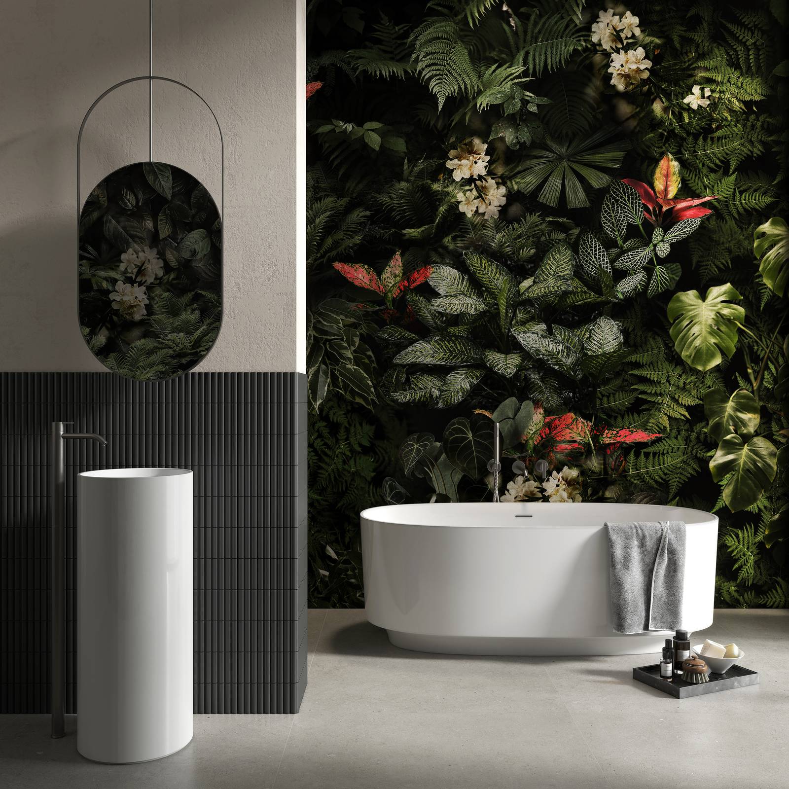 La carta da parati Outside della collezione  Wallpapers di Sartoria di Terratinta Group raffigura una giungla fotorealistica su fondo nero con accenti di colore che ne aumentano l'effetto scenografico. É disponibile stampata su Fiberglass utilizzabile nelle zone umide come il bagno oppure su carta TNT a rivestimento vinilico o ancora su carta ecologica PVC free. Prezzo a partire da 85 euro al mq. www.terratintagroup.com La carta da parati Outside della collezione  Wallpapers di Sartoria di Terratinta Group raffigura una giungla fotorealistica su fondo nero con accenti di colore che ne aumentano l'effetto scenografico. É disponibile stampata su Fiberglass utilizzabile nelle zone umide come il bagno oppure su carta TNT a rivestimento vinilico o ancora su carta ecologica PVC free. Prezzo a partire da 85 euro al mq. www.terratintagroup.com