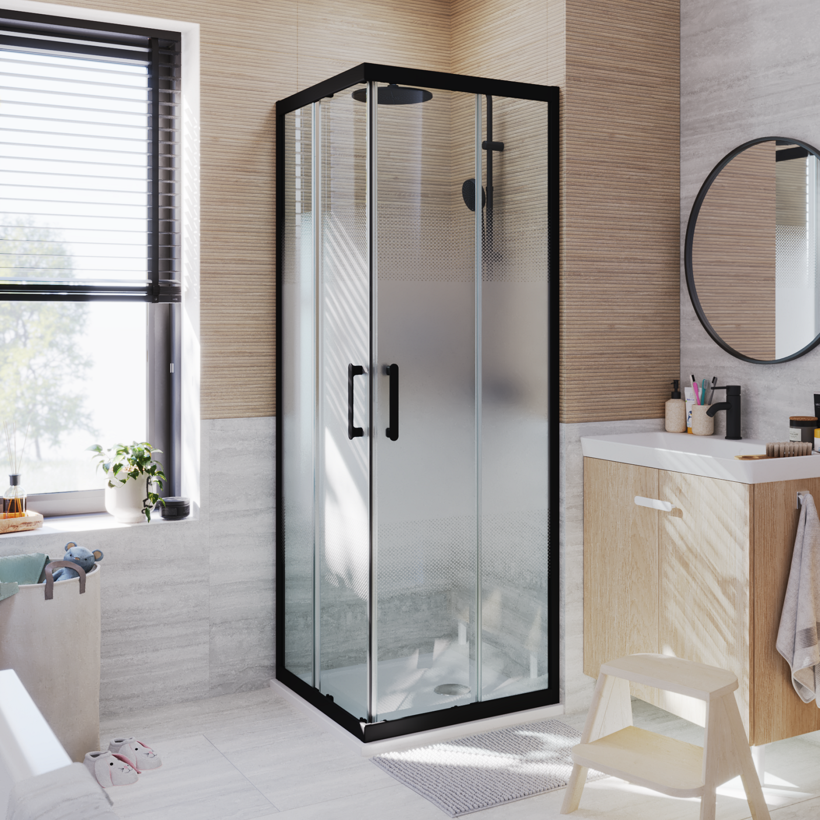 Il box doccia quadrato Easy di Leroy Merlin con vetro da 6 mm ha profili in finitura nera. Con porta pieghevole, ha chiusura magnetica e maniglia in metallo. È dotato di trattamento anticalcare per facilitare la pulizia. Misura L 80 x P 80 x H 190 cm. Prezzo 232 euro. Il box doccia quadrato Easy di Leroy Merlin con vetro da 6 mm ha profili in finitura nera. Con porta pieghevole, ha chiusura magnetica e maniglia in metallo. È dotato di trattamento anticalcare per facilitare la pulizia. Misura L 80 x P 80 x H 190 cm. Prezzo 232 euro.