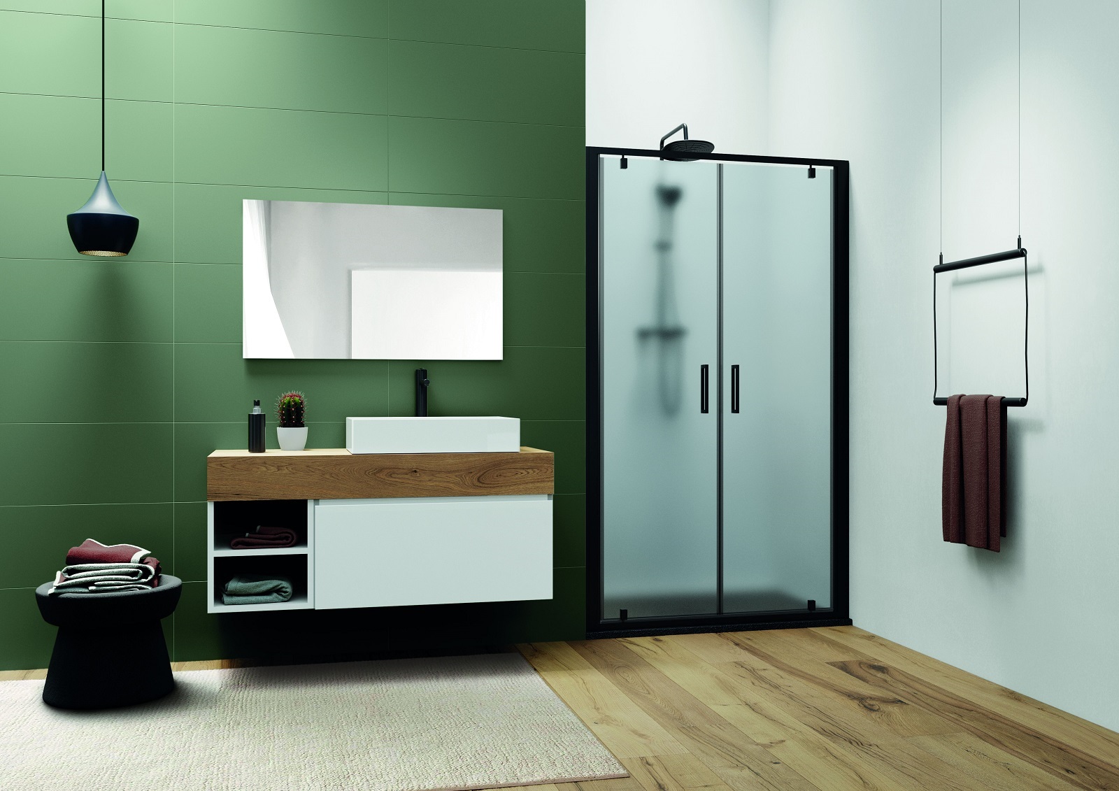 Ha profili nero matt il box doccia Rainbow 6.0 di Kinedo con cristalli da 6 mm. È disponibile con porta battente, scorrevole e saloon ed è utilizzabile per installazioni ad angolo e a nicchia. La composizione in foto è a nicchia con porta saloon, cioè con doppia porta a battente. Misura L 116/120 cm e ha un’altezza di 200 cm. Prezzo, Iva esclusa, 970 euro. www.kinedo.it Ha profili nero matt il box doccia Rainbow 6.0 di Kinedo con cristalli da 6 mm. È disponibile con porta battente, scorrevole e saloon ed è utilizzabile per installazioni ad angolo e a nicchia. La composizione in foto è a nicchia con porta saloon, cioè con doppia porta a battente. Misura L 116/120 cm e ha un’altezza di 200 cm. Prezzo, Iva esclusa, 970 euro. www.kinedo.it