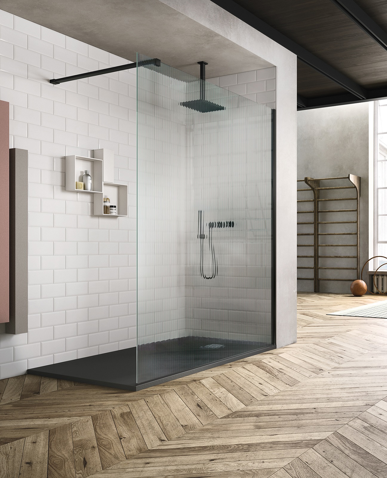 La cabina doccia walk-in su misura SK-IN di Vismaravetro è realizzata nella composizione in foto con vetro reeded traslucido e profilo alluminio anodizzato nero. Il vetro reeded è un vetro stratificato di sicurezza, formato accoppiando due lastre di vetro temperato alternate a un materiale plastico. Da un lato, interno alla doccia, è presente un vetro piano con spessore di 4 mm, dall’altro lato vi è un vetro di 4 mm con un disegno a onde verticali. Misura L 158 x P 60 x H 200 cm. Prezzo 2.836 euro. www.vismaravetro.it La cabina doccia walk-in su misura SK-IN di Vismaravetro è realizzata nella composizione in foto con vetro reeded traslucido e profilo alluminio anodizzato nero. Il vetro reeded è un vetro stratificato di sicurezza, formato accoppiando due lastre di vetro temperato alternate a un materiale plastico. Da un lato, interno alla doccia, è presente un vetro piano con spessore di 4 mm, dall’altro lato vi è un vetro di 4 mm con un disegno a onde verticali. Misura L 158 x P 60 x H 200 cm. Prezzo 2.836 euro. www.vismaravetro.it