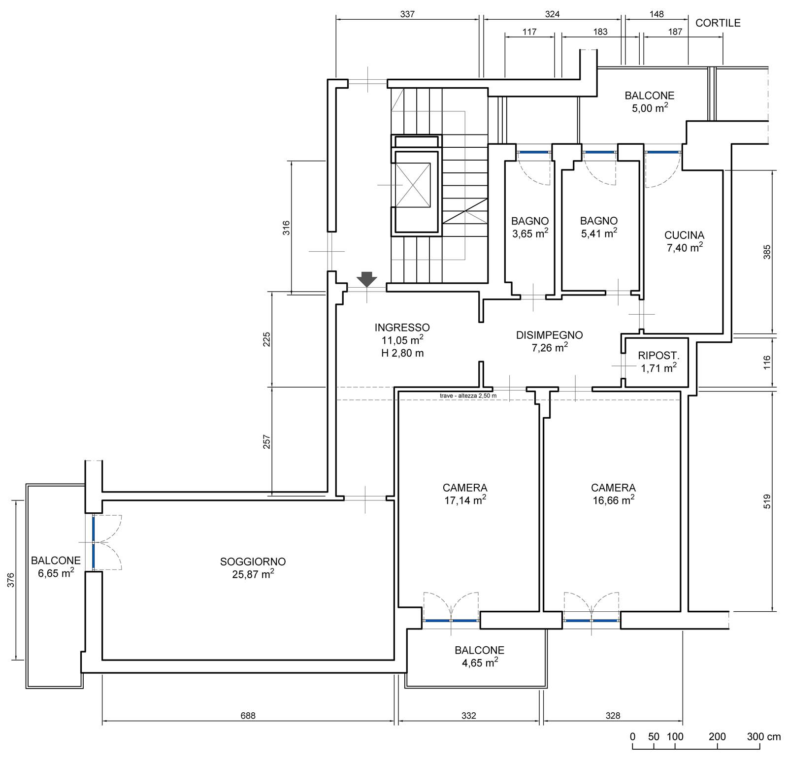 pianta stato di fatto con indicazione delle stanze iniziali