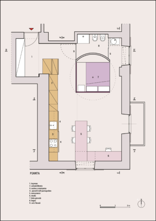 planimetria monolocale Torino, casa studio con letto girevole