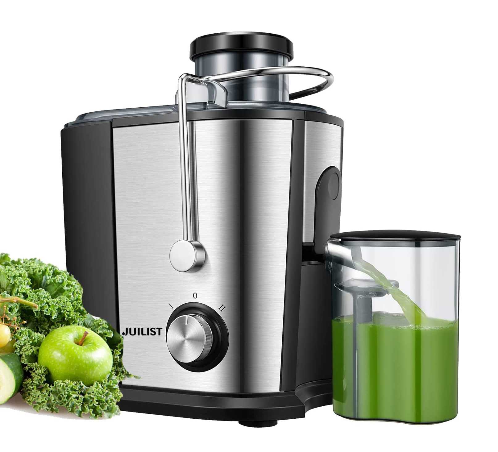 La centrifuga Juilist venduta su Amazon è dotata di un motore da 600 watt di potenza e di lame affilate in acciaio inox. La caraffa ha un separatore di schiuma per garantire che il succo versato sia liscio e succoso. È regolabile su 3 velocità Misura L 26 x P 18 x H 29 cm. Prezzo 52 euro. www.amazon.it