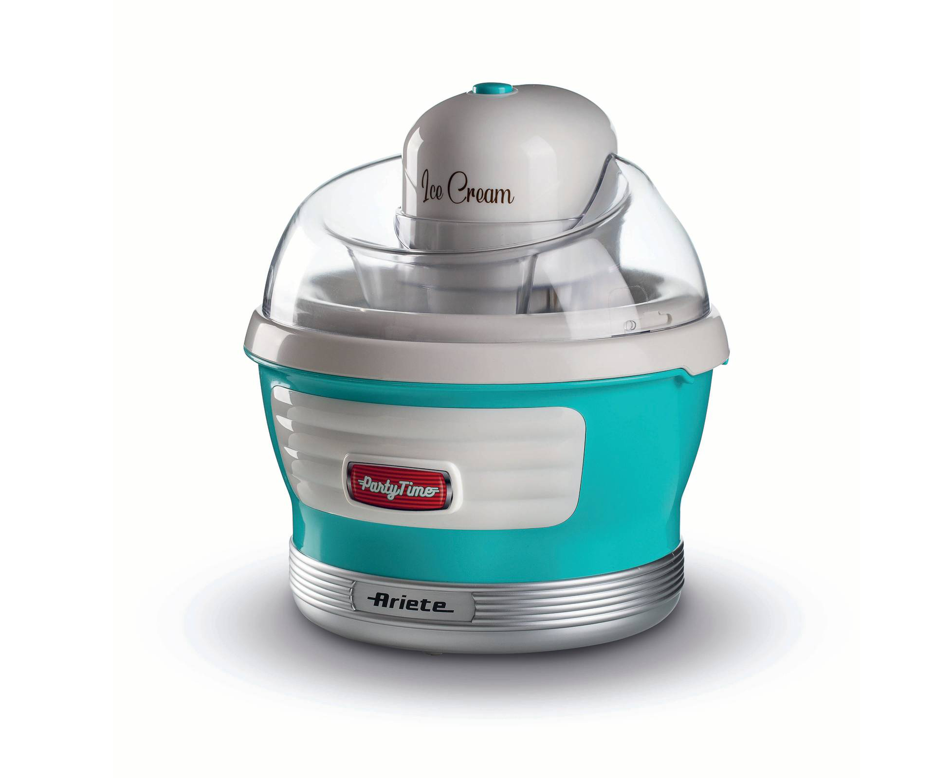 Con Ice Cream Maker Party Time di Ariete il gelato preferito è pronto in soli 30 minuti. È sufficiente pre-refrigerare 24 ore prima il cestello da 1,5 litri a doppio isolamento rimovibile con liquido refrigerante e coperchio superiore trasparente con foro per aggiungere gli ingredienti. Misura Ø 22,5 X H 25 cm. Prezzo 54 euro. www.ariete.net