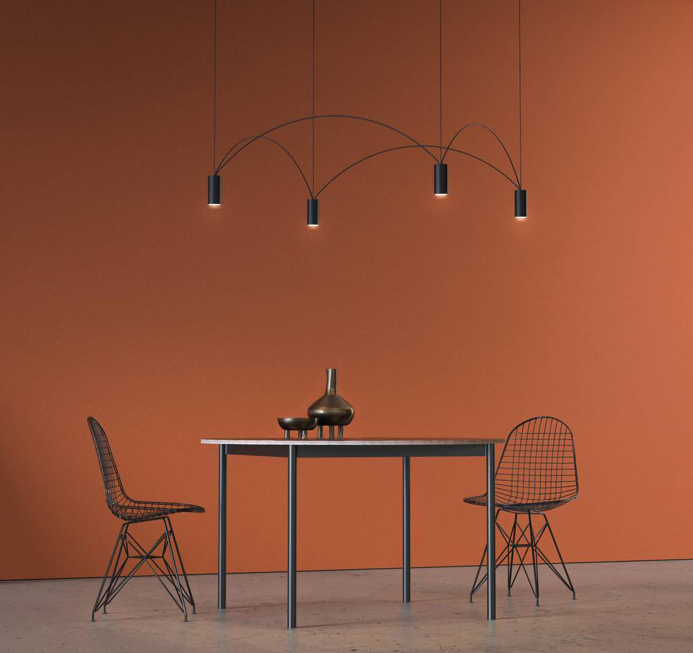 Dome di Fabbian  è il sistema di illuminazione a sospensione modulare e componibile: è caratterizzato da una serie di corpi lampada, collegati per mezzo di un arco in metallo verniciato nero che dà vita ad una serie di volte che disegnano lo spazio. Misura L 105,5 x H 200 cm. Il diffusore misura  Ø 5,5 x H 13 cm. Prezzo partire da 1.018,70 euro. www.fabbian.com Dome di Fabbian  è il sistema di illuminazione a sospensione modulare e componibile: è caratterizzato da una serie di corpi lampada, collegati per mezzo di un arco in metallo verniciato nero che dà vita ad una serie di volte che disegnano lo spazio. Misura L 105,5 x H 200 cm. Il diffusore misura  Ø 5,5 x H 13 cm. Prezzo partire da 1.018,70 euro. www.fabbian.com