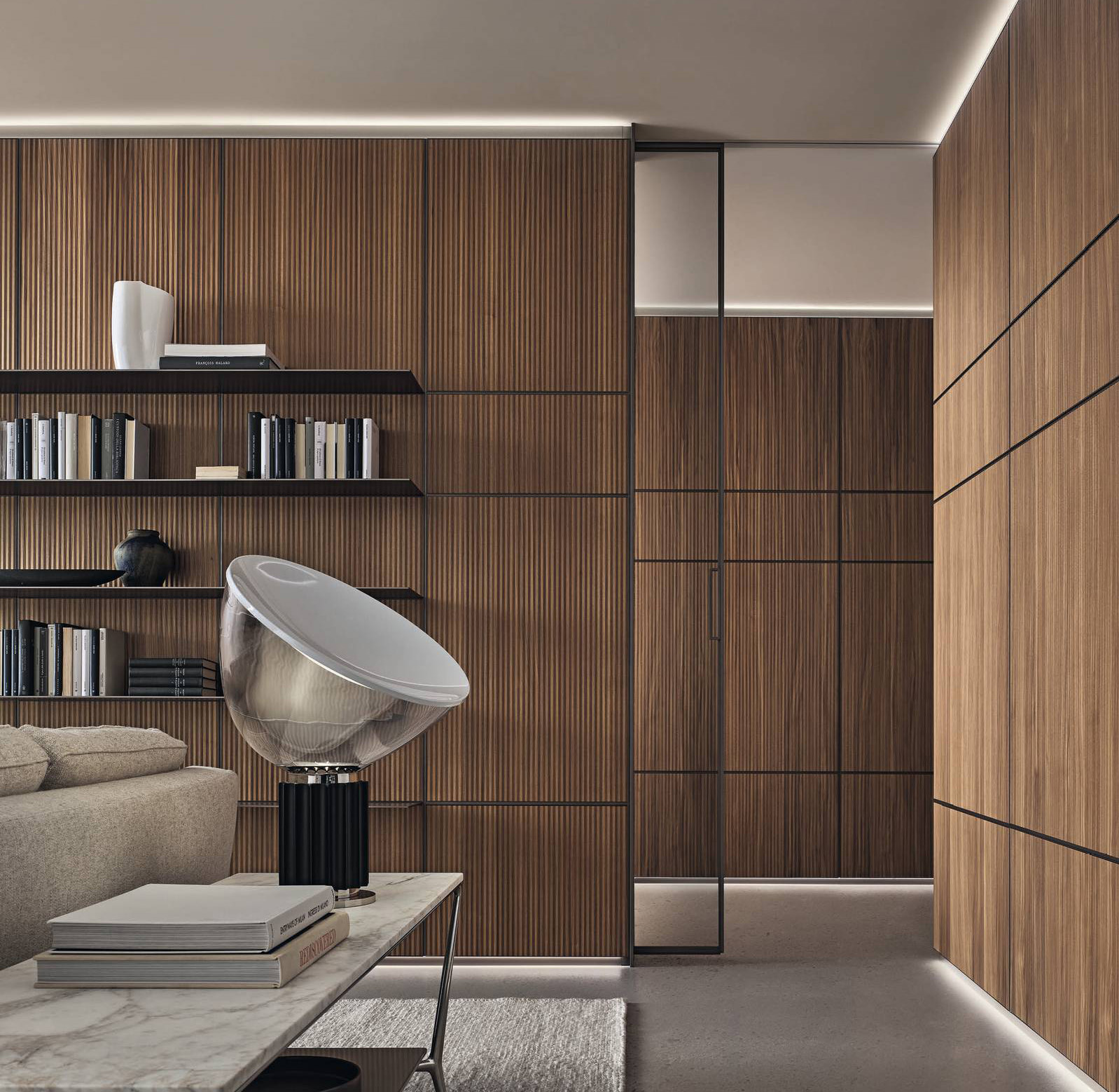 All’insegna del massimo rigore geometrico la porta scorrevole Velaria di Rimadesio valorizza al massimo le qualità estetiche esclusive del vetro grazie ad un profilo strutturale in alluminio di minimo spessore. Un sistema dotato di innovative soluzioni tecniche brevettate, per garantire la più ampia libertà progettuale, associata alla semplicità di installazione. I pannelli vengono realizzati sempre su misura, in foto struttura in alluminio finitura bronzo e vetro trasparente, misure e prezzo a progetto. www.rimadesio.com All’insegna del massimo rigore geometrico la porta scorrevole Velaria di Rimadesio valorizza al massimo le qualità estetiche esclusive del vetro grazie ad un profilo strutturale in alluminio di minimo spessore. Un sistema dotato di innovative soluzioni tecniche brevettate, per garantire la più ampia libertà progettuale, associata alla semplicità di installazione. I pannelli vengono realizzati sempre su misura, in foto struttura in alluminio finitura bronzo e vetro trasparente, misure e prezzo a progetto. www.rimadesio.com