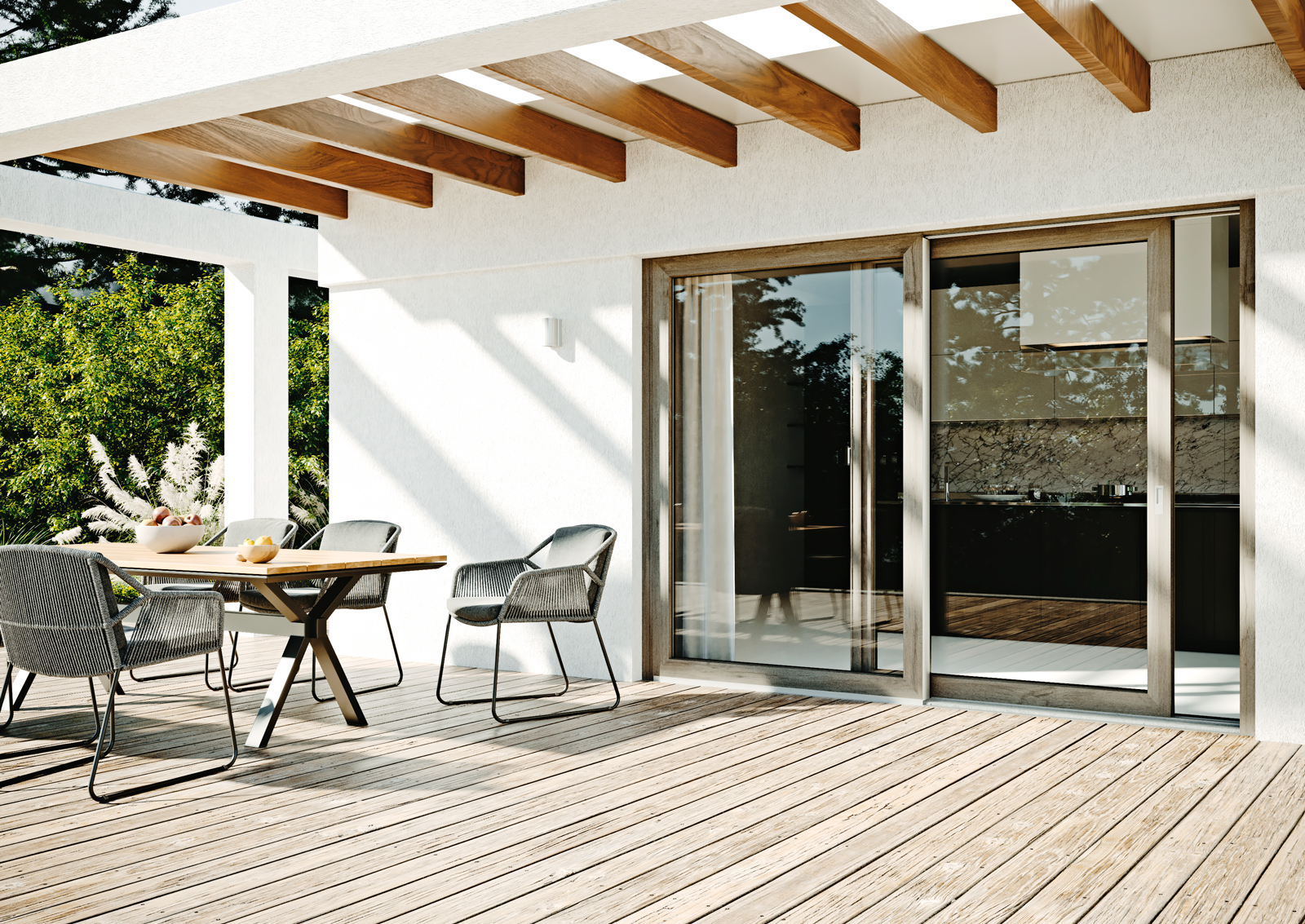 Portafinestra scorrevole in PVC HST di WnD, vista dall'esterno