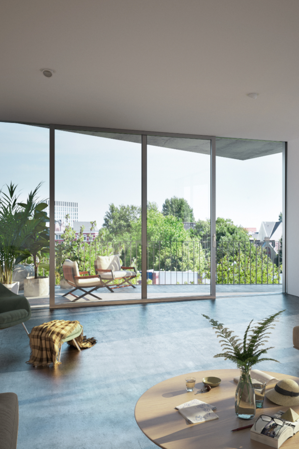 Sistema Alzante scorrevole Schüco ASE 80.HI, con un'anta scorrevole e una fissa; e soglia filo pavimento e serratura Design Line.