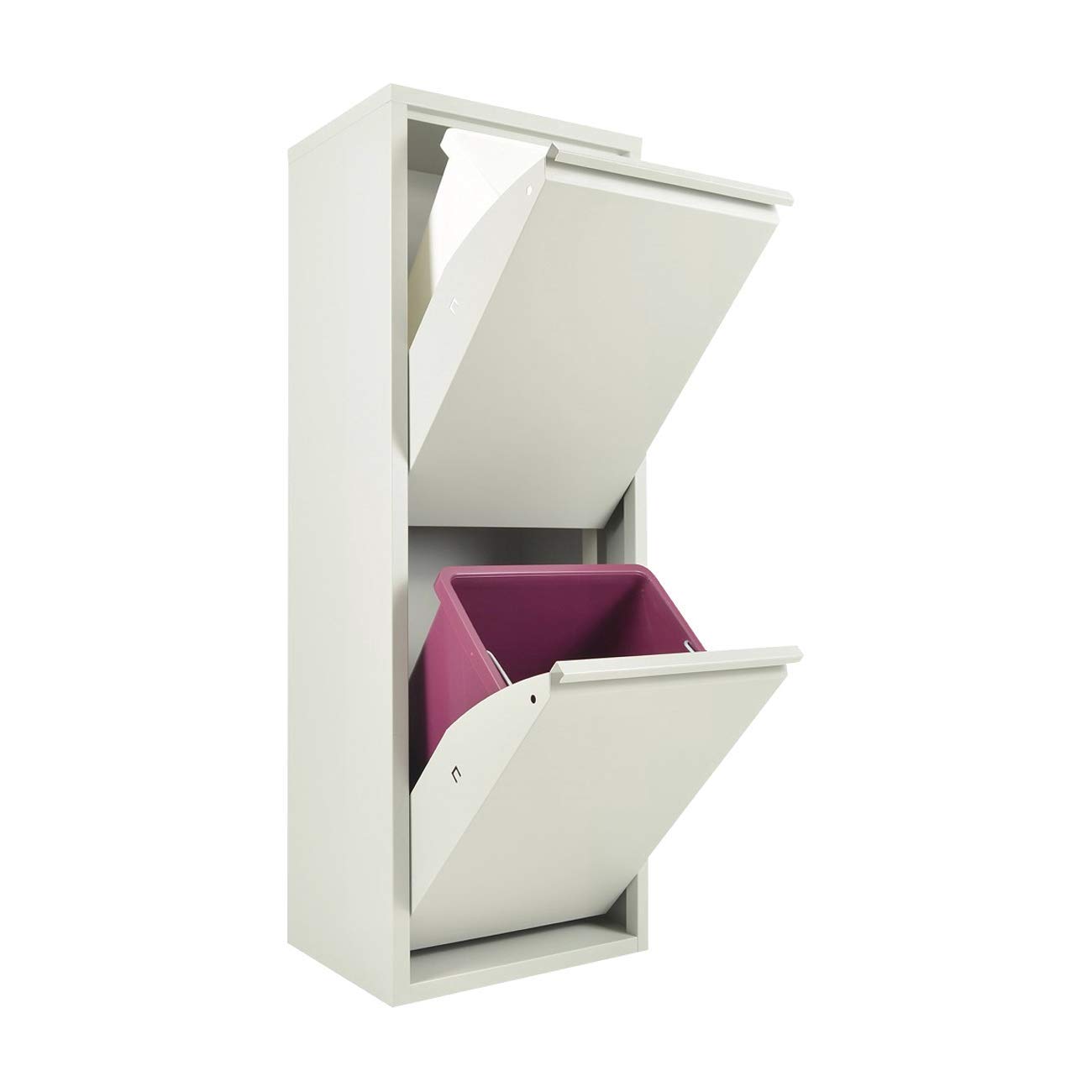 La pattumiera per differenziata Eco Patty è invece un mobile in metallo salvaspazio adatto ad amnieti esterni e interni: si può collocare ad esempio in cucina, in uno sgabuzzino oppure sul balcone. I due secchi da 30 litri sono in plastica lavabile, mentre la struttura è in metallo resistente verniciato a polvere, resistente e facile da pulire. Dei fori nella parte posteriore permettono di fissarlo al muro. Prezzo 117,70 euro.