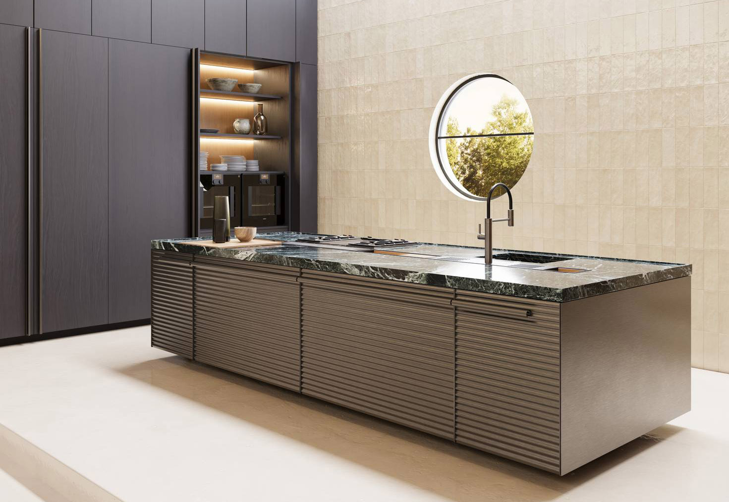 La cucina “Omaggio alla Cinqueterre di Vico Magistretti” di Schiffini è caratterizzata dallo scenografico piano in Portoro, una pregiata pietra naturale della zona del Golfo della Spezia, attrezzato con la zona lavello e i fuochi e completato da una serie di vani contenitore. Le ante sono realizzate in alluminio anodizzato con le maniglie che si estendono lungo l'intera lunghezza. Prezzo su richiesta. www.schiffini.it La cucina “Omaggio alla Cinqueterre di Vico Magistretti” di Schiffini è caratterizzata dallo scenografico piano in Portoro, una pregiata pietra naturale della zona del Golfo della Spezia, attrezzato con la zona lavello e i fuochi e completato da una serie di vani contenitore. Le ante sono realizzate in alluminio anodizzato con le maniglie che si estendono lungo l'intera lunghezza. Prezzo su richiesta. www.schiffini.it