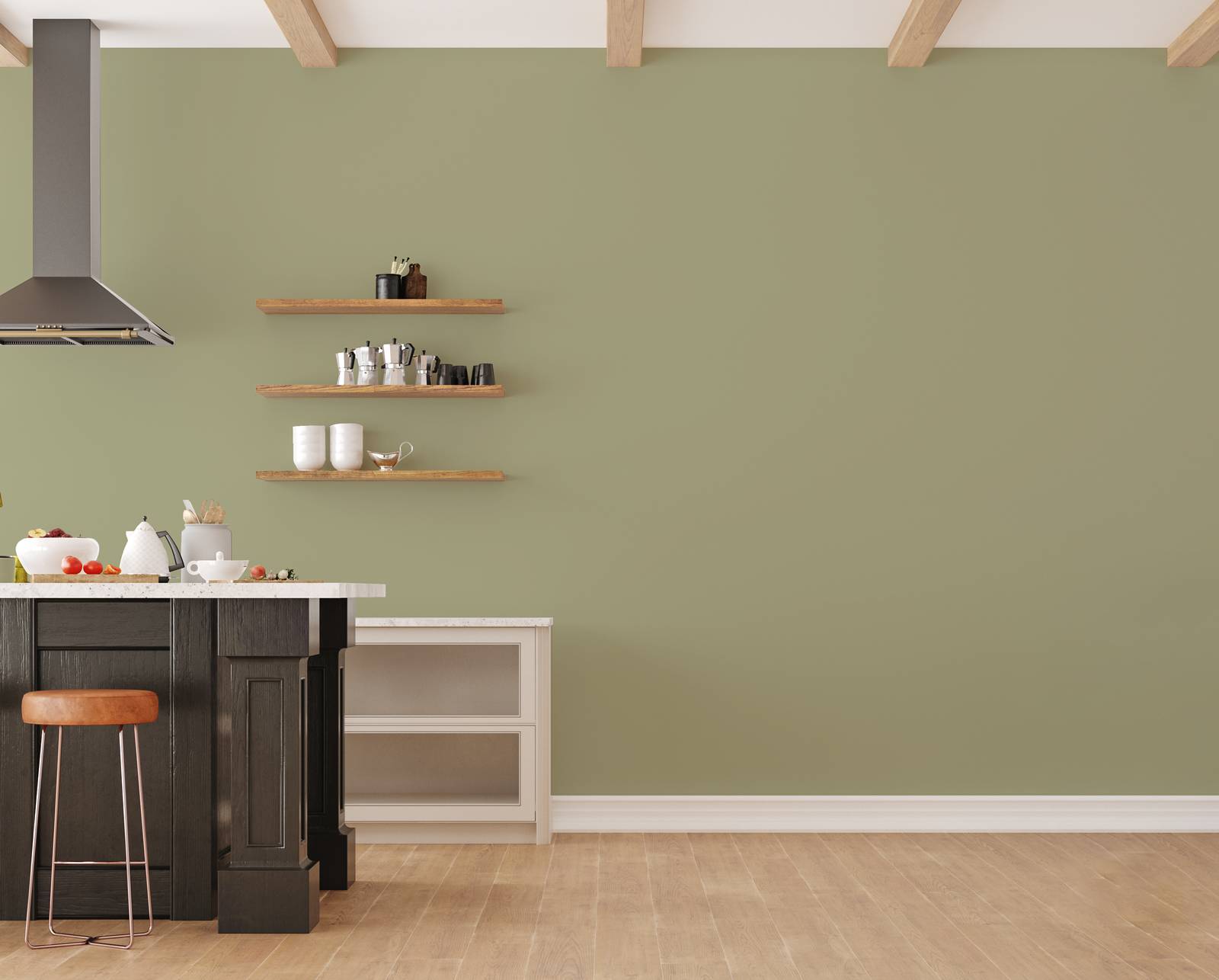 Parete cucina tinteggiata con finitura ultra opaca decorativa Paeninsula di San Marco. Le finitura opache conferiscono all'ambiente un aspetto uniforme ed elegante, valorizzando gli spazi e creando superfici fluide ed equilibrate, in linea con i dictat del design attuale. La finitura ultra opaca Paeninsula di San Marco ha ricevuto la certificazione Eurofins Indoor Air Comfort Gold, che ne sancisce la conformità a stringenti criteri legati alla qualità dell’aria negli spazi abitativi;  inoltre ottenuto la certificazione HACCP, risultando quindi idonea all’impiego su superfici di locali del settore alimentare. Inodore, priva di composti organici volatili, formaldeide e plastificanti, è facile da applicare ed estremamente resistente, oltre ad avere tempi di asciugatura rapidi. Nella palette Ligabue, ispirata alla smagliante creatività del pittore, ai vibranti rossi, verdi e arancioni si affiancano comunque anche toni più delicati e sobri. Prezzo Paeninsula Ultramatt nel colore bianco da 1 litro 23,58 euro. san-marco.com