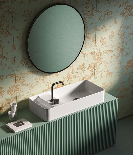 I lavabi Brooklyn di The.Artceram incorporano una “fascia” integrata nella ceramica che ha la duplice funzione di piano d’appoggio ed eventuale supporto al rubinetto. Elemento che elemento crea due zone distinte: una umida nel bacino e una secca contenitiva. Quattro i modelli in diverse tipologie di installazione. La consolle, L 100 x P 50 cm, ha la banda divisoria lunga come tutta la vasca e parallela alla parete e può essere sospesa, da appoggio o abbinata alla struttura dedicata. Disponibili anche le misure L 90 x P 40 cm e L 65 x P 40 cm e L 60 x P 35 cm. Le staffe di fssaggio e supporto a muro sono anche portasciugamani. www.artceram.it