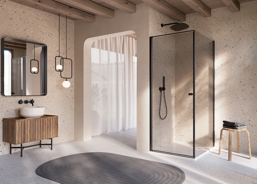 La gamma di cabine doccia Multi-S 4000 new di Duka si rinnova diventando versatile, con tante soluzioni adatti ad ogni esigenza. Le linee sono essenziali, le cerniere sono fissate al vetro con il sistema di incollaggio a raggi UV Brillant eliminando la presenza di viti, le guarnizioni anti-gocciolamento sono appena visibili ed enfatizzano la purezza del vetro temperato di sicurezza da 6 mm. Il nuovo profilo con magnete a scomparsa (racchiuso all’interno) assicura una superficie liscia e omogenea. I profili sono disponibili in Argento Opaco, Argento Lucido e Nero. www.duka.it/it