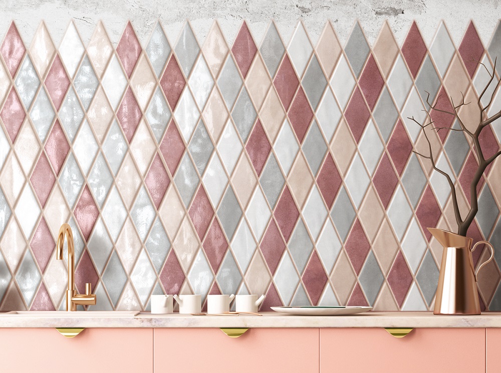 Mosaico contemporaneo. Sembra un classico motivo jacquard il gioco di macro tessere a forma di rombo che riveste una porzione della parete lasciata volutamente in cemento grezzo. La palette di colori gioca con i toni di rosa e di grigio. La collezione Materia Prima di Cir, in gres fine porcellanato, si sviluppa in un’ampia gamma di colori, decori e formati, tra cui il rombo e l'esagono; 10 i colori lucidi per il rivestimento, coordinati a tre tonalità, più chiare e satinate, per il pavimento. Il mosaico rombo mix Pink misura 25 x 25 cm. Il prezzo del mosaico è 24 euro al pezzo (25x25 cm) iva esclusa. www.cir.it Mosaico contemporaneo. Sembra un classico motivo jacquard il gioco di macro tessere a forma di rombo che riveste una porzione della parete lasciata volutamente in cemento grezzo. La palette di colori gioca con i toni di rosa e di grigio. La collezione Materia Prima di Cir, in gres fine porcellanato, si sviluppa in un’ampia gamma di colori, decori e formati, tra cui il rombo e l'esagono; 10 i colori lucidi per il rivestimento, coordinati a tre tonalità, più chiare e satinate, per il pavimento. Il mosaico rombo mix Pink misura 25 x 25 cm. Il prezzo del mosaico è 24 euro al pezzo (25x25 cm) iva esclusa. www.cir.it