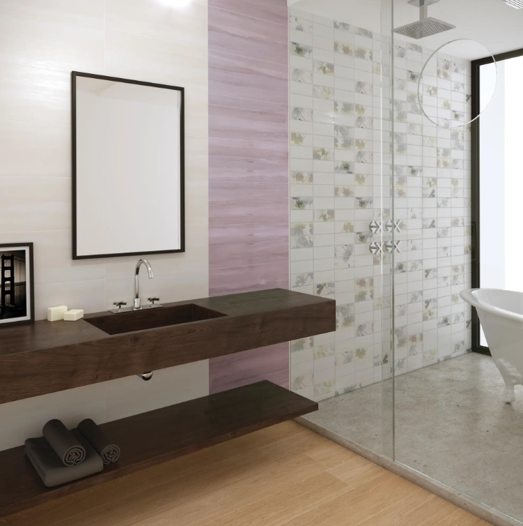 La piastrella da rivestimento interno Acquerello in gres naturale viola venduta da Leroy Merlin è una piastrella in bicottura, un procedimento che permette di avere finiture decorative particolari e colori più brillanti. Dimensioni 25 x 60 cm, spessore 7,8 mm. Costa19,99 euro al metro quadro. www.leroymerlin.it La piastrella da rivestimento interno Acquerello in gres naturale viola venduta da Leroy Merlin è una piastrella in bicottura, un procedimento che permette di avere finiture decorative particolari e colori più brillanti. Dimensioni 25 x 60 cm, spessore 7,8 mm. Costa19,99 euro al metro quadro. www.leroymerlin.it