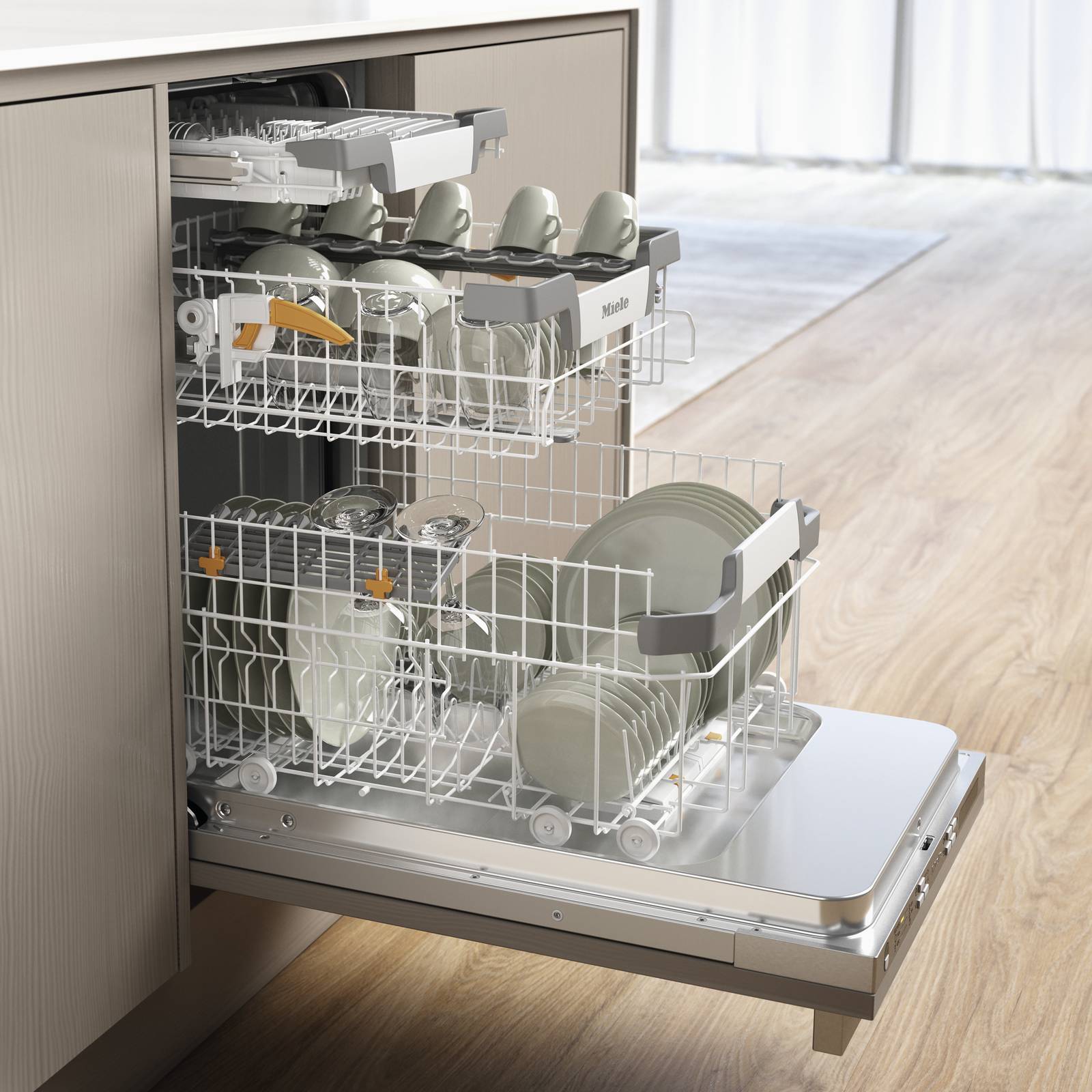 Per 9 coperti e in classe di efficienza energetica C, la lavastoviglie a scomparsa totale G 5790 SCVi SL di Miele consuma nel programma Eco 9 litri d’acqua e in quello Automatic solo 6. Brilliant GlassCare garantisce che i bicchieri, che possono essere disposti nel supporto FlexCare in silicone, vengano lavati in modo delicato e a soli 45°. Può essere collegata ad un allacciamento dell’acqua calda fino a 60°C per limitare i consumi e ha sistema AutoOpen per un’asciugatura più ecologica. Misura L 45 x P 55 x H 82 cm. Prezzo 1.739 euro. http://www.miele.it Per 9 coperti e in classe di efficienza energetica C, la lavastoviglie a scomparsa totale G 5790 SCVi SL di Miele consuma nel programma Eco 9 litri d’acqua e in quello Automatic solo 6. Brilliant GlassCare garantisce che i bicchieri, che possono essere disposti nel supporto FlexCare in silicone, vengano lavati in modo delicato e a soli 45°. Può essere collegata ad un allacciamento dell’acqua calda fino a 60°C per limitare i consumi e ha sistema AutoOpen per un’asciugatura più ecologica. Misura L 45 x P 55 x H 82 cm. Prezzo 1.739 euro. http://www.miele.it