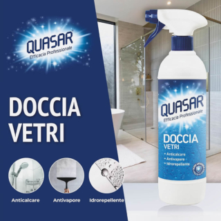 Quasar Doccia Vetri rimuove i residui di sporco e calcare da vetri, piastrelle e specchi senza lasciare tracce e aloni. L'uso ripetuto crea una protezione che aiuta a prevenire le macchie di acqua e il depositarsi di sporco e calcare. Prezzo: 3,32 euro su amazon.it Quasar Doccia Vetri rimuove i residui di sporco e calcare da vetri, piastrelle e specchi senza lasciare tracce e aloni. L'uso ripetuto crea una protezione che aiuta a prevenire le macchie di acqua e il depositarsi di sporco e calcare. Prezzo: 3,32 euro su amazon.it