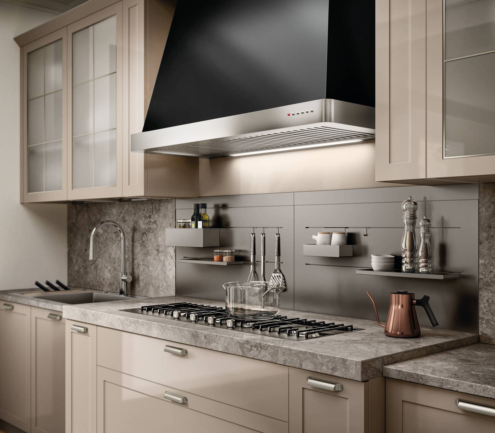 Stile classico per la cucina Carattere di Scavolini sottolineato dalle ante in laccato lucido Visone e Grigio Titanio e dal piano in pregiato marmo Grigio Billiemi con i fuochi integrati. Lo schienale attrezzato Opus in metallo verniciato nei colori Desert e Silver Dark completa e rende funzionale la composizione. Prezzo su richiesta. www.scavolini.com Stile classico per la cucina Carattere di Scavolini sottolineato dalle ante in laccato lucido Visone e Grigio Titanio e dal piano in pregiato marmo Grigio Billiemi con i fuochi integrati. Lo schienale attrezzato Opus in metallo verniciato nei colori Desert e Silver Dark completa e rende funzionale la composizione. Prezzo su richiesta. www.scavolini.com