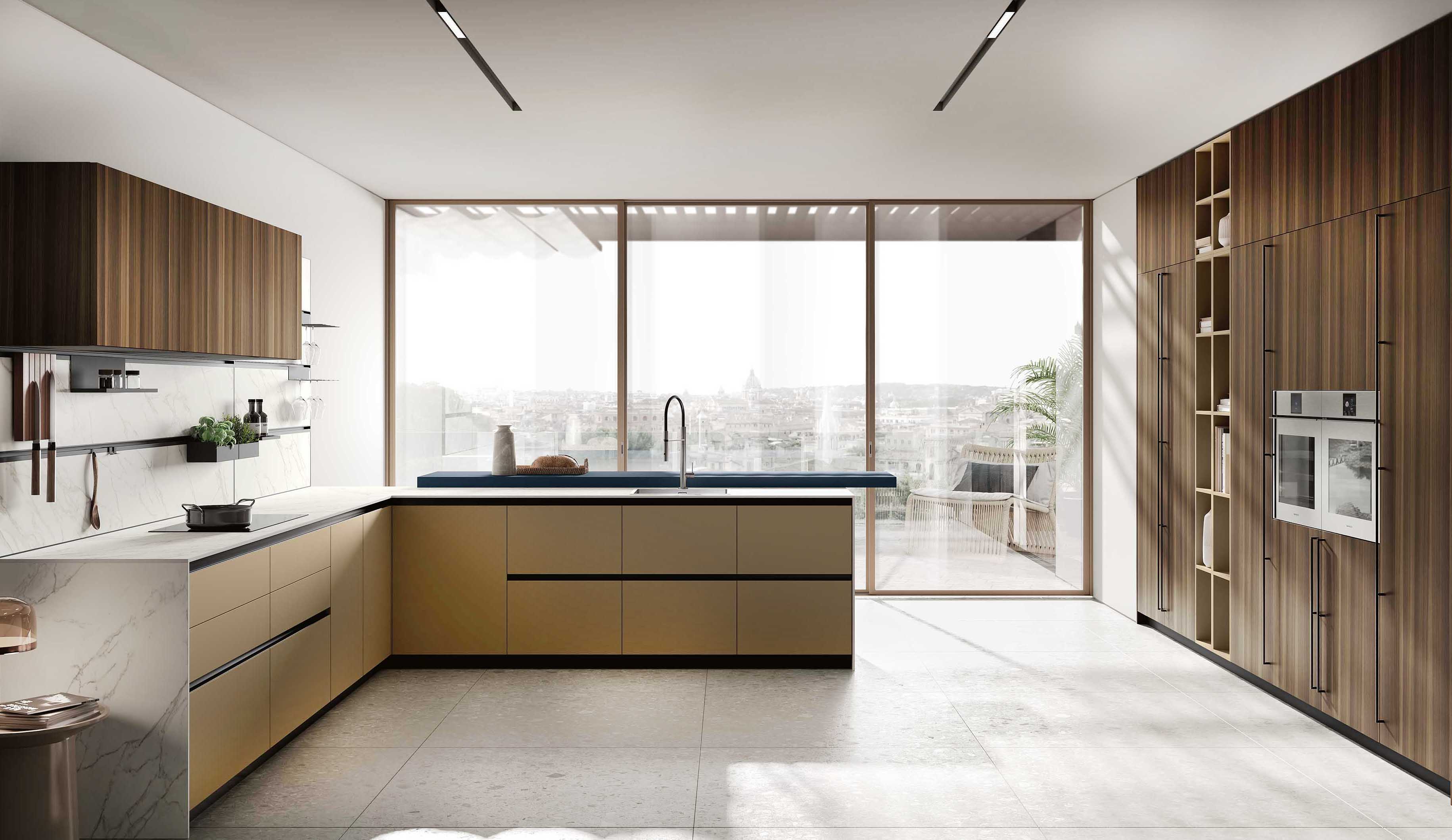 La cucina Origina di Febal Casa è caratterizzata da un bancone snack Totem in Fenix Blue Shaba in appoggio sul piano di lavoro in Neolith® Calacatta Silk. Le colonne armadio e i sopra colonna in nobilitato Eucalipto, come i pensili, raggiungono il soffitto, assicurando la massima capacità di contenimento. Un modulo base da 60 completo di zoccolo, gola, top e alzatina prezzo a partire da 300 euro + IVA. www.febalcasa.com La cucina Origina di Febal Casa è caratterizzata da un bancone snack Totem in Fenix Blue Shaba in appoggio sul piano di lavoro in Neolith® Calacatta Silk. Le colonne armadio e i sopra colonna in nobilitato Eucalipto, come i pensili, raggiungono il soffitto, assicurando la massima capacità di contenimento. Un modulo base da 60 completo di zoccolo, gola, top e alzatina prezzo a partire da 300 euro + IVA. www.febalcasa.com