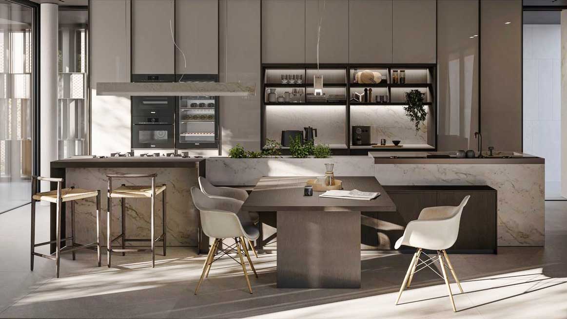 Hanno un aspetto scultoreo gli arredi della cucina Loggia In di Zampieri che ha il top e il pannello delle ante in Pietra Silver Moon. Le colonne a giorno del sistema L16 sono realizzate in legno Frassino Black come il tavolo. Prezzo su richiesta. www.zampiericucine.it Hanno un aspetto scultoreo gli arredi della cucina Loggia In di Zampieri che ha il top e il pannello delle ante in Pietra Silver Moon. Le colonne a giorno del sistema L16 sono realizzate in legno Frassino Black come il tavolo. Prezzo su richiesta. www.zampiericucine.it