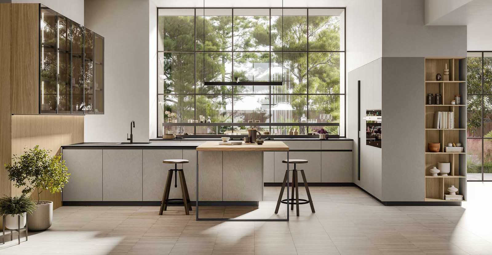 La composizione open space Kalì 12 di Arredo3 si sviluppa intorno all'isola, addossata alla parete, con il piano in quarzo cava black matt su cui poggia il piano snack rettangolare in laminato speciale rovere canapa. Le colonne che fungono da dispensa sono realizzate in Pet resina polvere come le basi. Prezzo su richiesta. www.arredo3.it La composizione open space Kalì 12 di Arredo3 si sviluppa intorno all'isola, addossata alla parete, con il piano in quarzo cava black matt su cui poggia il piano snack rettangolare in laminato speciale rovere canapa. Le colonne che fungono da dispensa sono realizzate in Pet resina polvere come le basi. Prezzo su richiesta. www.arredo3.it