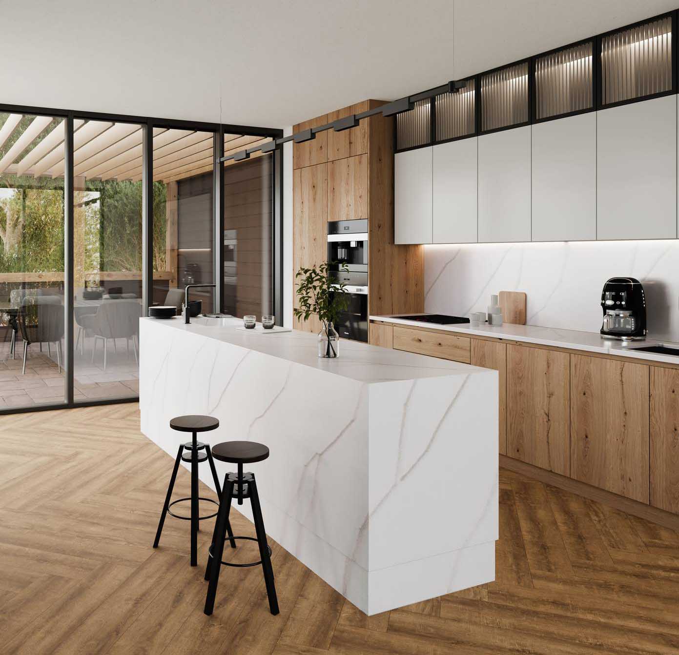 Ha il piano realizzato con Solid Surface HIMACS nella variante Aurora Calacatta Ramo, una pietra acrilica della massima qualità, l'isola con un aspetto monolitico. La base bianca e liscia è impreziosita da calde venature brunite effetto marmo. Prezzo su richiesta. www.lxhausys.com/eu/himacs Ha il piano realizzato con Solid Surface HIMACS nella variante Aurora Calacatta Ramo, una pietra acrilica della massima qualità, l'isola con un aspetto monolitico. La base bianca e liscia è impreziosita da calde venature brunite effetto marmo. Prezzo su richiesta. www.lxhausys.com/eu/himacs