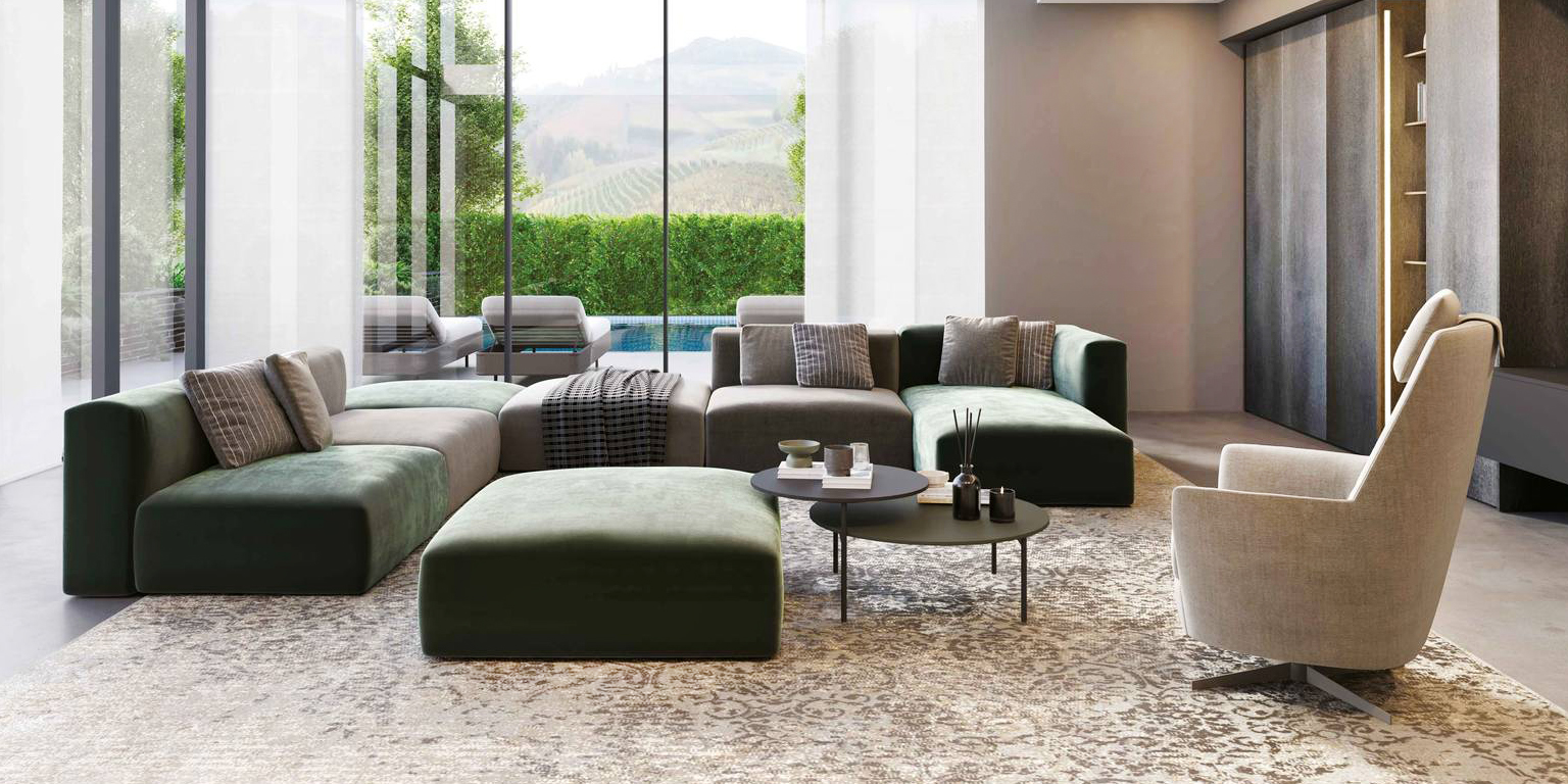 Fanno parte della collezione di La Casa Moderna il divano e la poltrona girevole che arredano il living contemporaneo. Il divano è composto da una serie di moduli rivestiti in tessuto nelle tonalità del  verde e del grigio. Un modulo con schienale misura L 103 x P 103 x H 75 cm. Prezzo a partire da 590 euro. La grande poltrona è caratterizzata da una base a razze in metallo ed è rivestita in tessuto in una raffinata tonalità di beige. Misura L 76 x P 83 x H 108 cm. Prezzo a partire da 868 euro. www.lacasamoderna.it Fanno parte della collezione di La Casa Moderna il divano e la poltrona girevole che arredano il living contemporaneo. Il divano è composto da una serie di moduli rivestiti in tessuto nelle tonalità del  verde e del grigio. Un modulo con schienale misura L 103 x P 103 x H 75 cm. Prezzo a partire da 590 euro. La grande poltrona è caratterizzata da una base a razze in metallo ed è rivestita in tessuto in una raffinata tonalità di beige. Misura L 76 x P 83 x H 108 cm. Prezzo a partire da 868 euro. www.lacasamoderna.it