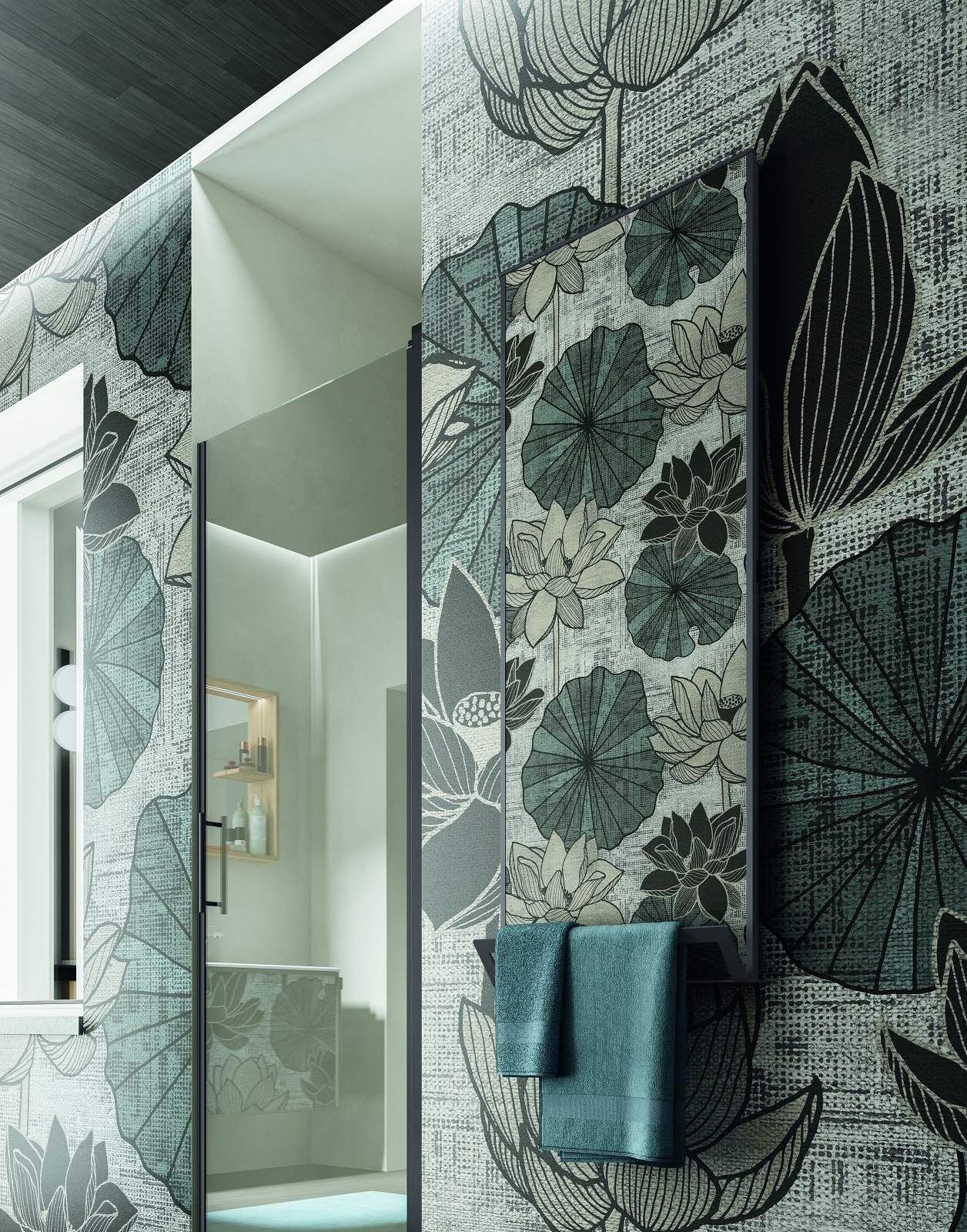 È molto decorativo lo scaldasalviette elettrico Blaze di Cerasa che proprio per il suo design si può inserire anche in altri ambienti della casa. Disponibile nella versione gres con lastre Laminam® o con l’applicazione della fibra di vetro, come nel modello in foto. Misura L 55,4 x H 134 cm. Prezzo, Iva esclusa, del modello in foto 1.326 euro. Prezzo del portasciugamani in metallo finitura Nichel, Iva esclusa, 89 euro. www.cerasa.it