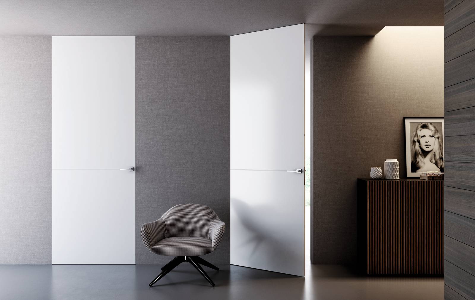 Laccate a Mano, Pantoincisa BP 1034, apertura battente, minima, finitura laccato opaco bianco, maniglia Carol Laccate a Mano, Pantoincisa BP 1034, apertura battente, minima, finitura laccato opaco bianco, maniglia Carol