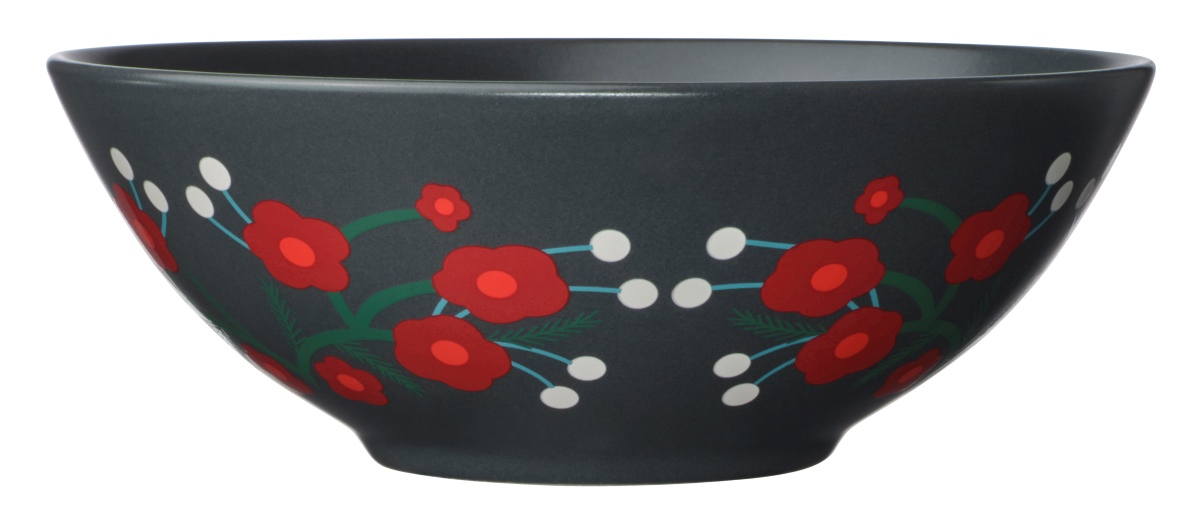 La ciotola Vinterfint grigio scuro in gres è decorata con un motivo floreale nei toni del rosso e del bianco. Si può usare per rendere più originale la tavola delle feste, ma è anche un elemento pratico: si può mettere in microonde e lavare in lavastoviglie. Prezzo 2,95 euro anziché 3,95 euro.