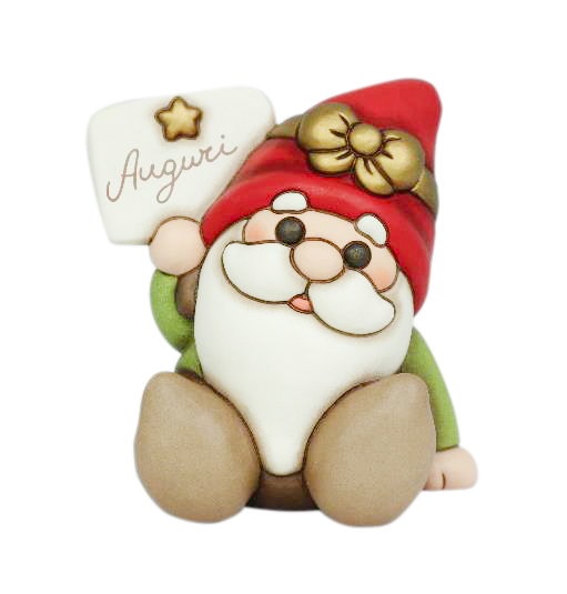 Gnomo Oliver in ceramica con scritta Auguri. Prezzo 39,90 euro. Gnomo Oliver in ceramica con scritta Auguri. Prezzo 39,90 euro.