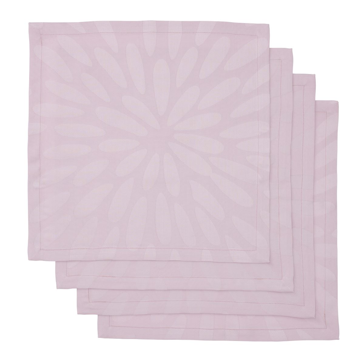 I tovaglioli Liguster in fantasia lilla pallido risaltano delicatamente sulla tovaglia bianca. La loro misura di 40 x 40 cm permette di piegarli in maniera decorativa, mettendo in risalto la delicata lucentezza del tessuto. Prezzo 5,40 euro per quattro pezzi.