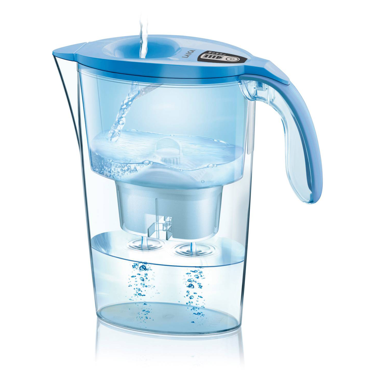 La caraffa filtrante Stream Line di Laica ha sportello Quick-Fill, che ne consente il riempimento direttamente dal rubinetto. Grazie al design compatto può essere riposta nella porta del frigo. È dotata di cartuccia bi-flux® e di timer digitale rimovibile, che indica il tempo di utilizzo del filtro (un mese pari a 150 litri di acqua filtrata), così da sapere sempre quando è il momento giusto per cambiarlo. Capiente 2,3 litri, ha una capacità di acqua filtrata di 1,2 litri. Prezzo 20,90 euro. www.laica.it