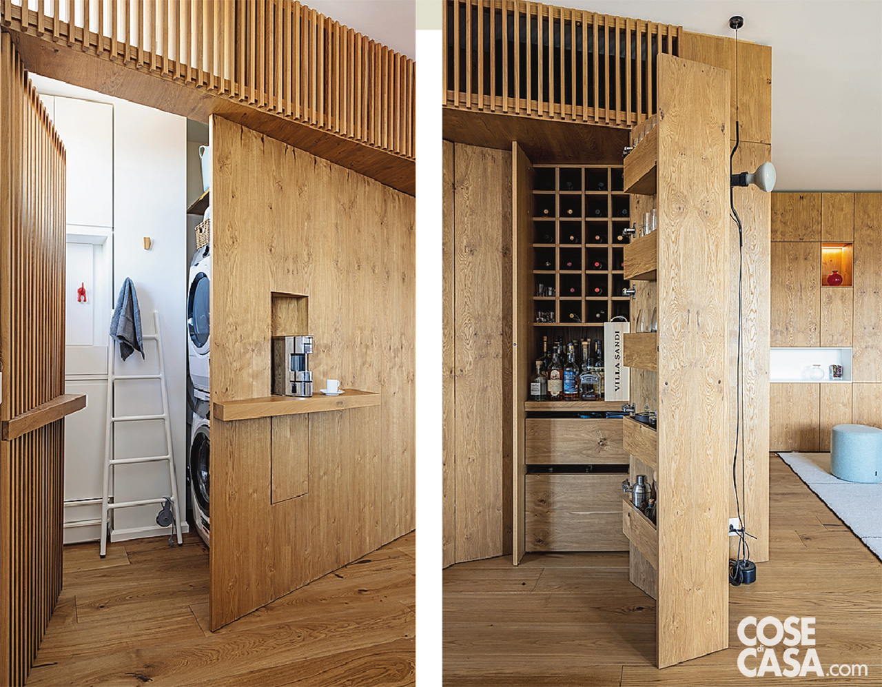 Interno della parete attrezzata organizzato in scomparti dalle funzioni diverse Interno della parete attrezzata organizzato in scomparti dalle funzioni diverse