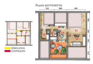 11 Ballatoio
12 Family room
13 Locale disimpegno
14 Terrazzo a tasca
15  Cabina Armadio 11 Ballatoio
12 Family room
13 Locale disimpegno
14 Terrazzo a tasca
15  Cabina Armadio