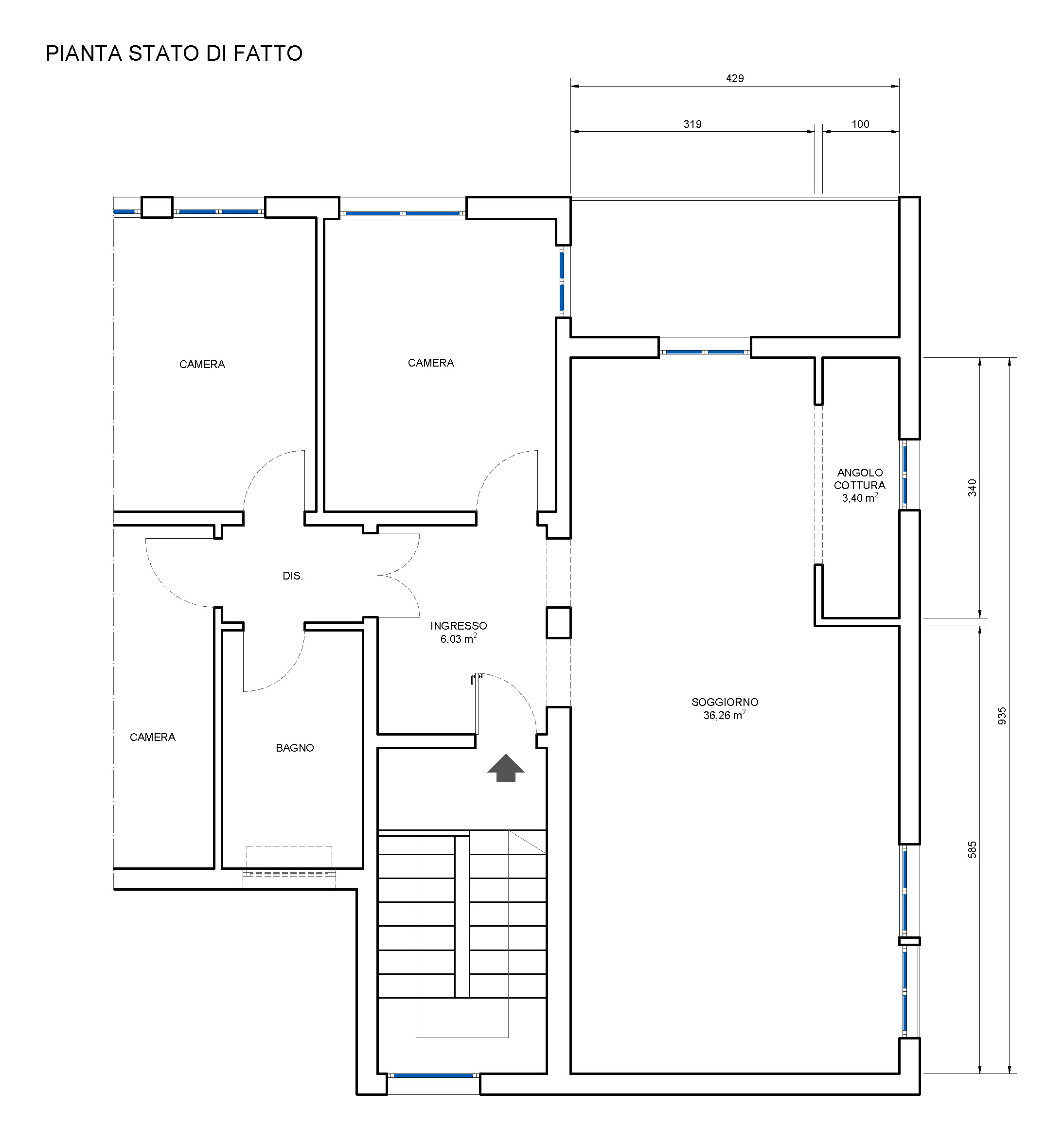 ampliare la cucina progetto C stato di fatto